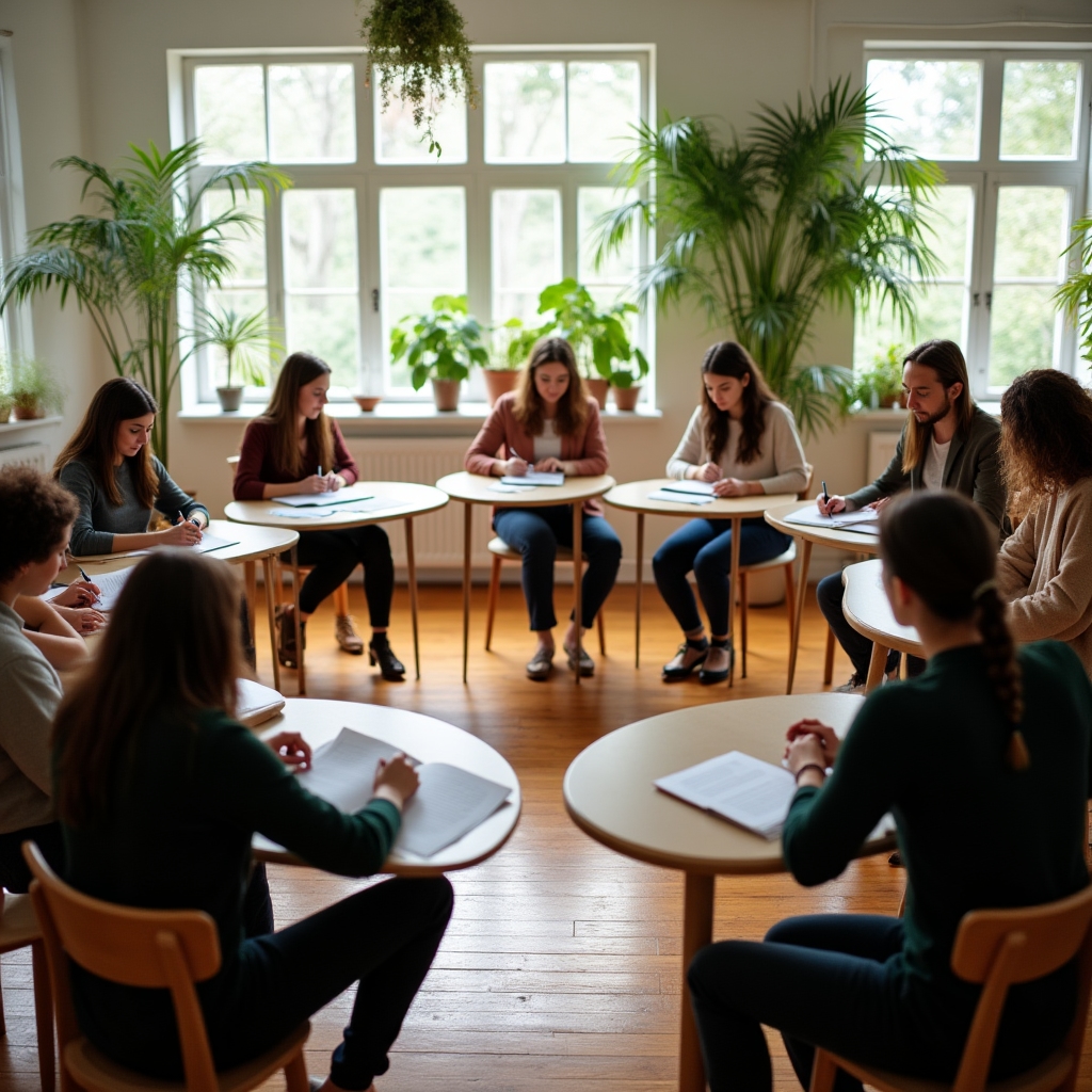 Účastníci workshopu Moje peněžní příběh píší reflexivní cvičení